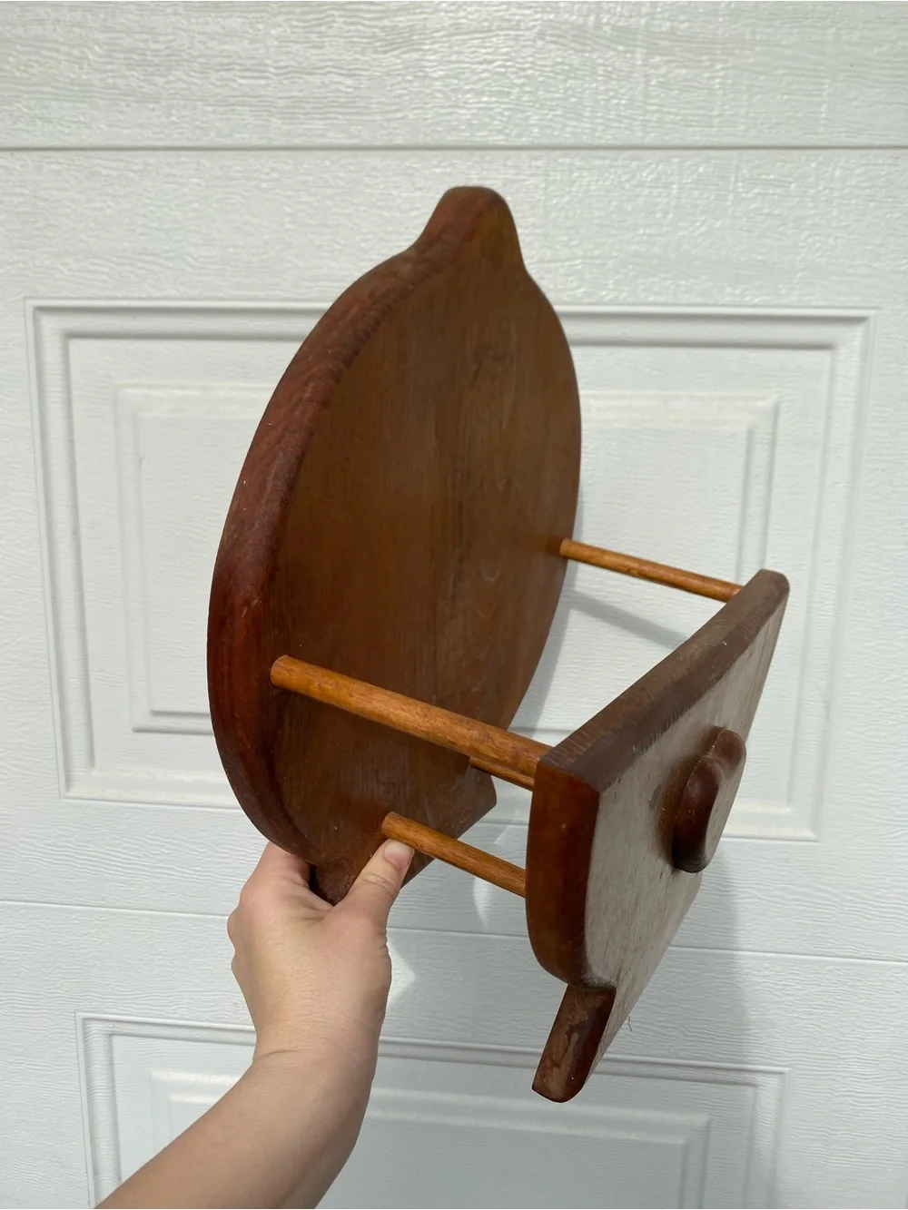 Vintage Handmade Chunky Wooden Heart Towel Holder Rack